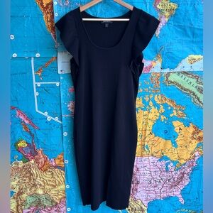 Express Black Midi Scoop Dress with Flutter Sleeves